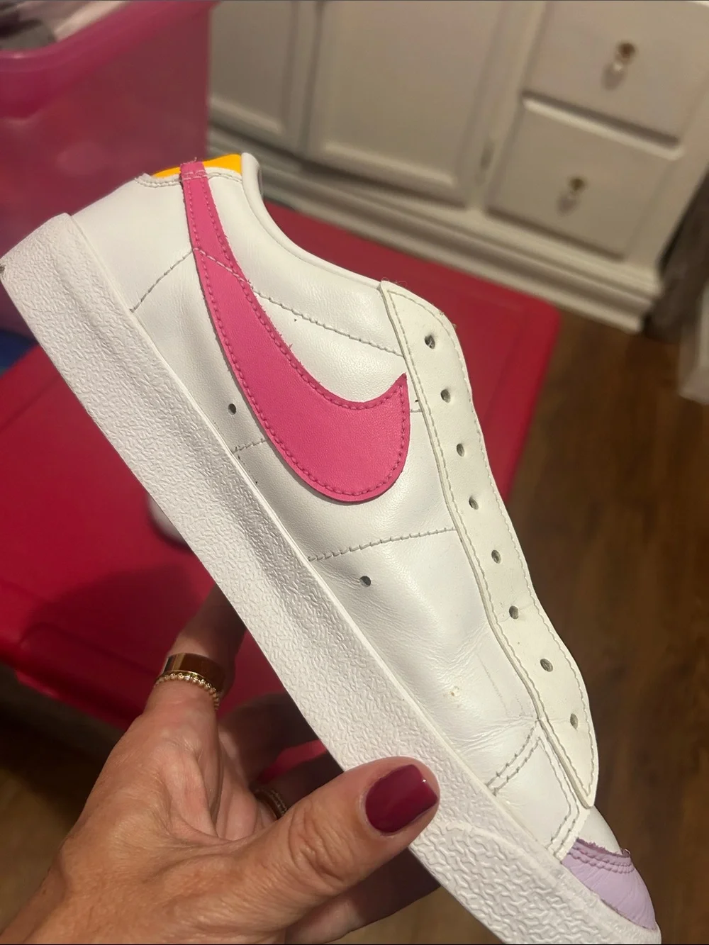 Nike Women's Blazers Low-Top Sneakers in White with Pink, Blue & Orange Accents